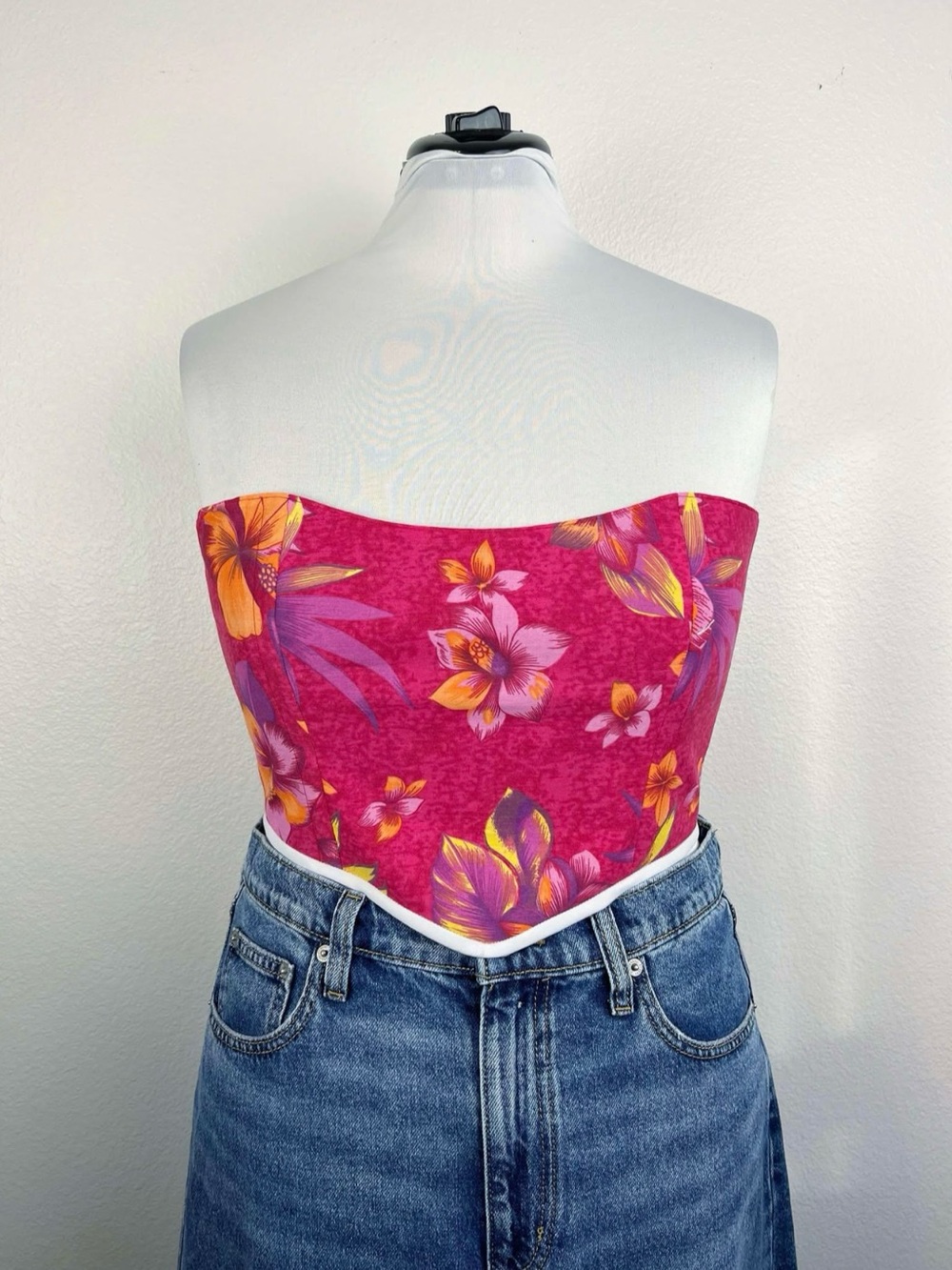 Handmade Pink Tropical Floral Corset Top OOAK